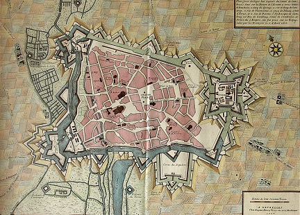 Plan de Cambrai datant de 1710  les inondations au sud -  l'oues, la porte de Selles, la porte Notre-Dame au nord